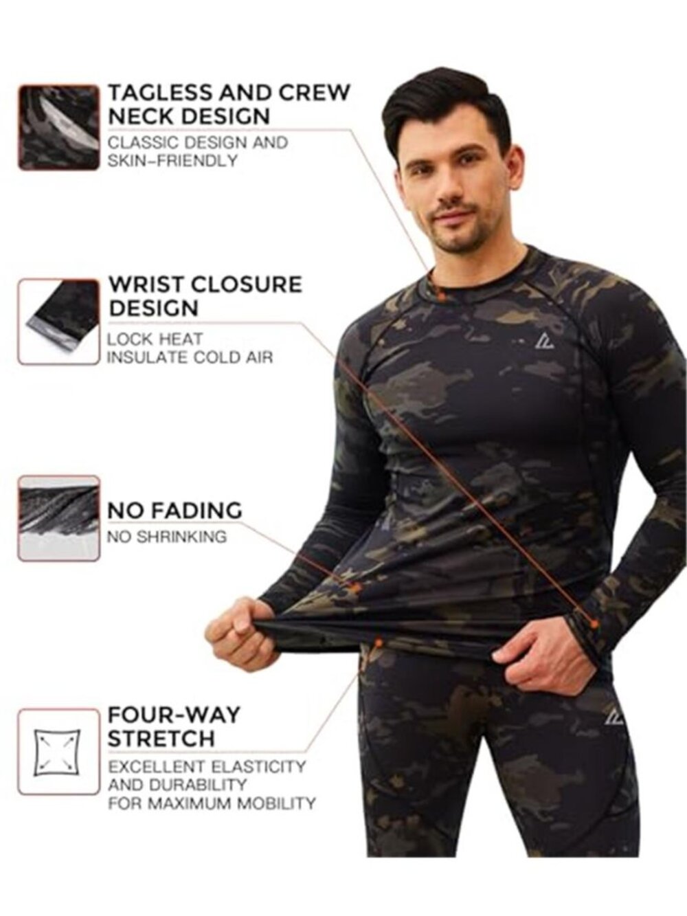 Men's Thermal Underwear Long Johns Set Cold Weather Hunting Base Layer - Picture 2 of 6
